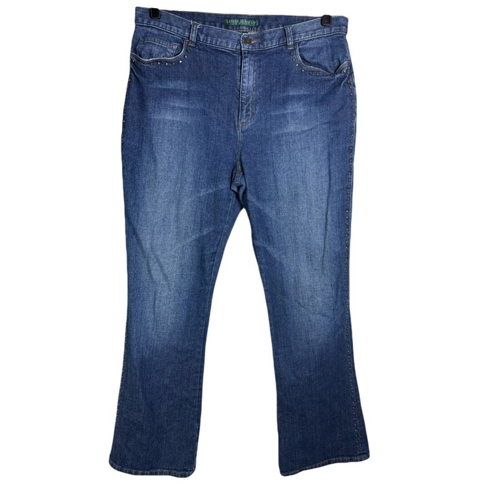 Lauren Ralph Lauren Jeans Co Blue Studded Boot Cut Denim Pants Womens 14